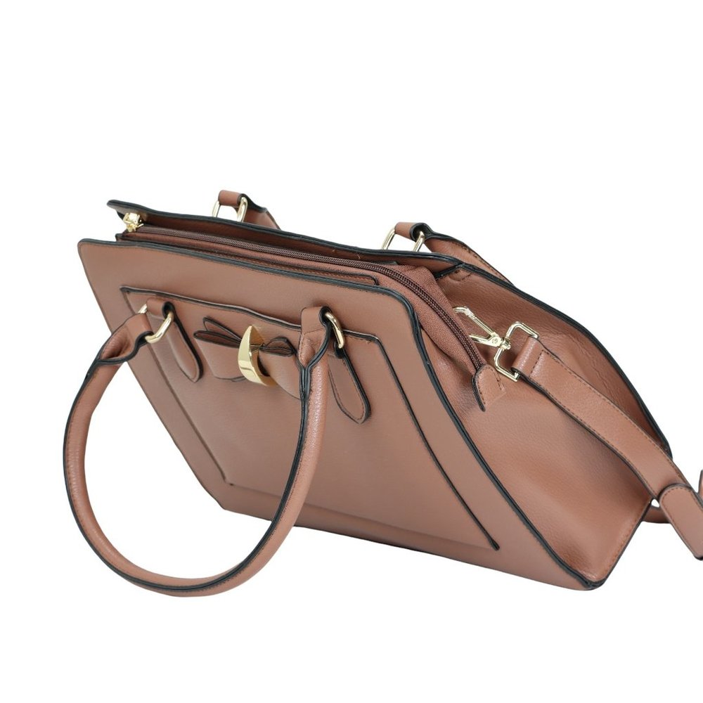 Brown Faux Leather Purse Cute Bow Accent Tote Cross Body Shoulder Hand Bag - Picture 3 of 12